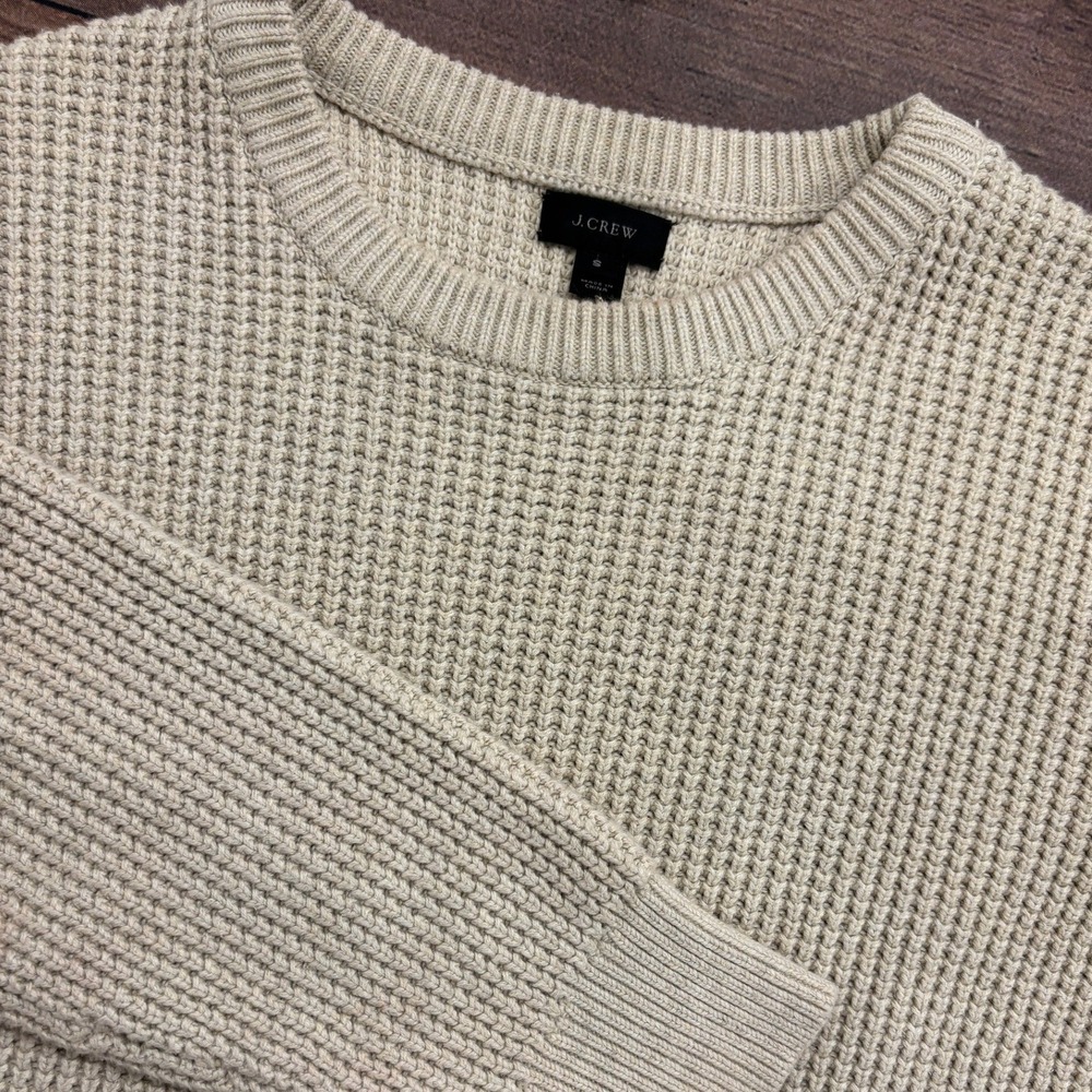 J.Crew Mens Waffle Knit Cotton Crewneck Sweater Beige H2546 Small